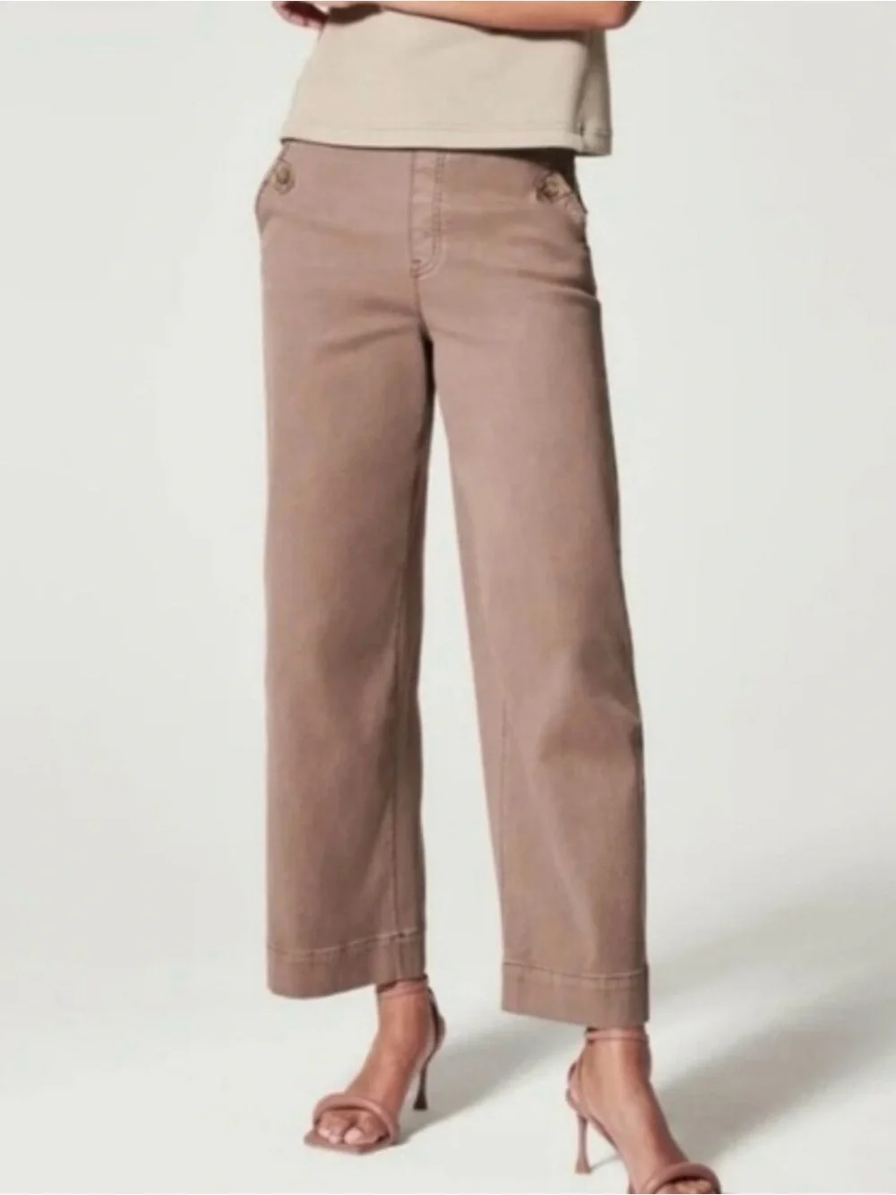 NWOT SPANX Mauve Twill wide leg crop pants - Picture 1 of 6